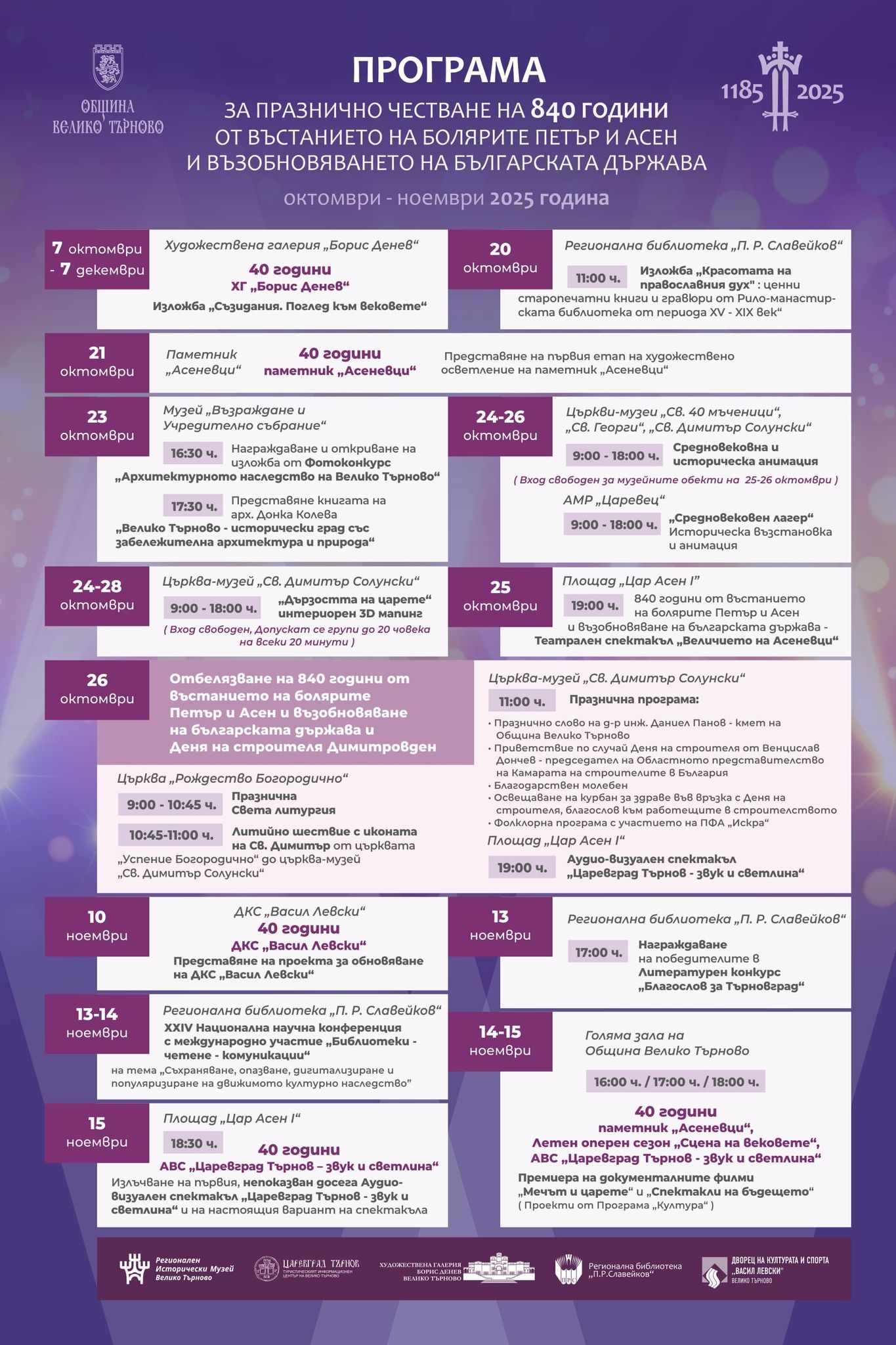 Велико Търново отбелязва 840 години от въстанието на болярите Петър и Асен и възстановяването на българската държава.